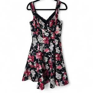 White House Black Market Women’s Floral Swing Dress Black Pink Knee Length Sz. 6